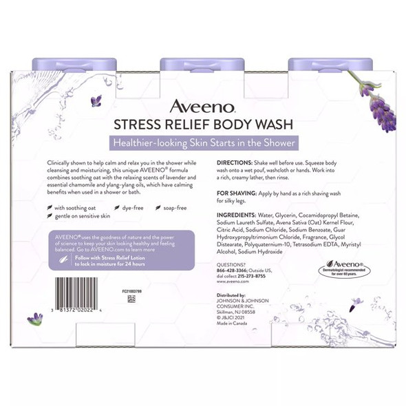 Aveeno Stress Relief Body Wash with Lavender & Chamomile, 18 Ounce (Pack of 3)