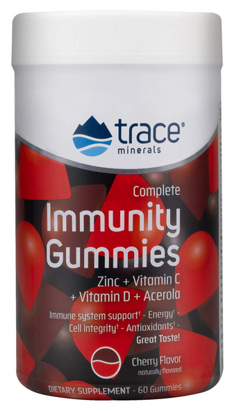 Trace Minerals, Immunity Gummies, Cherry Flavor, Zinc, Vitamin C, Vitamin D, Acerola, Immune System Support, Energy, Cell Integrity, Antioxidants, Adults and Children, Trace Minerals, Digestion