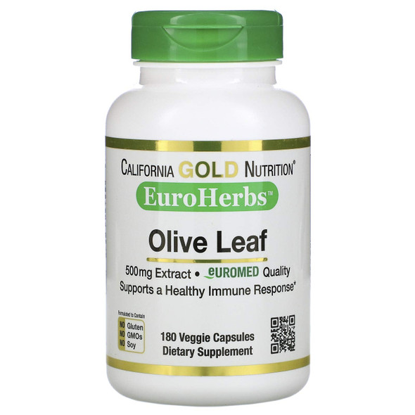 California Gold Nutrition Olive Leaf Extract, EuroHerbs, European Quality, 500 mg, 180 Veggie Capsules