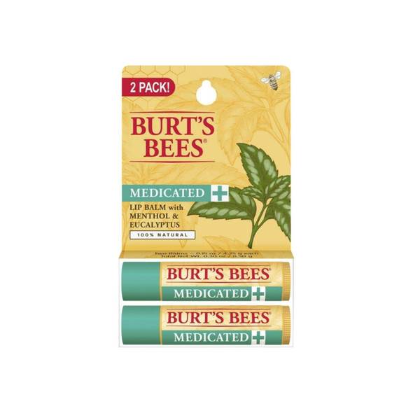 Burt's Bees 100 Percent Natural Medicated Moisturizing Lip Balm (Twin Pack) 1 ea