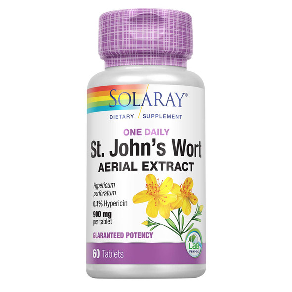 Solaray St. Johns Wort Aerial Extract One Daily 900mg | Standardized w/ 0.3% Hypericin for Mood Stability & Brain Health Support | Non-GMO (60 CT)
