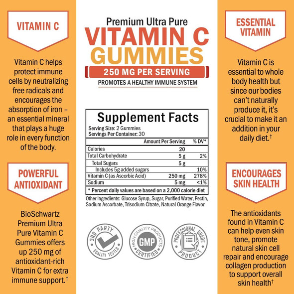 Vitamin C Gummies for Adults Women Men - Immune Support Defense Supplement - Immunity Gummies Vitamins Natural Vegan - Powerful Antioxidant Activity Immune Booster - Gluten Free Non-GMO - 60Ct