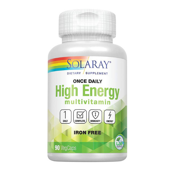 Solaray Once Daily High Energy Multivitamin, W/No Iron | Complete Multi W/Whole Food & Herb Base | Non-Gmo (90 Ct)