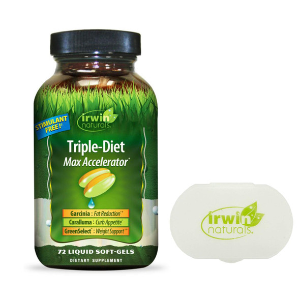 Irwin Naturals Triple-Diet Max Accelerator Healthy Weight Management 72 Liquid Softgels Bundle with a Lumintrail Pill Case