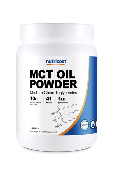 Nutricost Premium MCT Oil Powder (1 LB, Vanilla) - Best for Keto, Ketosis, and Ketogenic Diets - Zero Net Carbs, Non-GMO and Gluten Free, Medium Chain Triglyceride