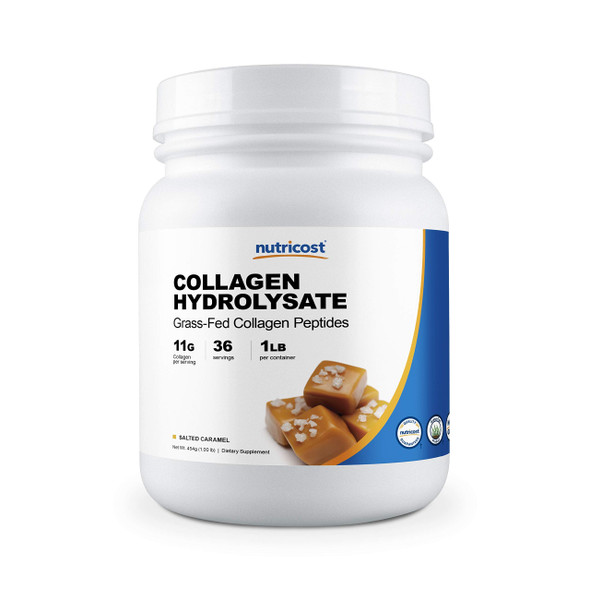 Nutricost Grass-Fed Collagen Powder 1LB (454 G) (Salted Caramel) - Grass Fed Bovine Collagen Hydrolysate - Collagen Peptides