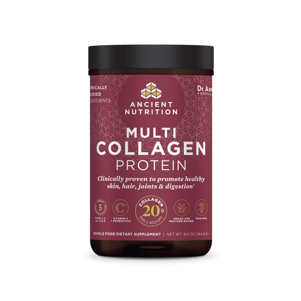 Ancient Nutrition - Multi Collagen Protein Powder, Pure, Collagen Peptides formulated by Dr. Josh Axe, Gluten Free, Made Without Dairy & Soy, 8.6 oz