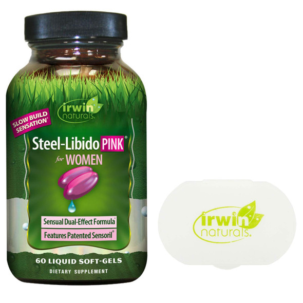 Irwin Naturals Steel Libido Pink for Women, 60 Liquid Softgels Bundle with a Irwin Naturals Pill Case