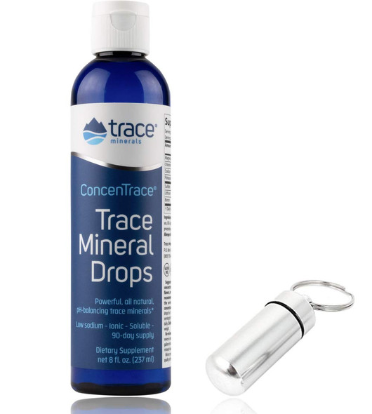 Trace Minerals Research - Concentrace Trace Mineral Drops, 8 fl oz Liquid (8oz with Bonus Mineral Drops Keychain Holder)