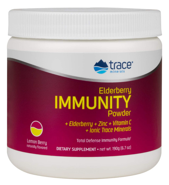 Elderberry Immunity Powder, Lemon Berry Flavor, Zinc, 1000mg Vitamin C, Healthy Immune System, Ionic Trace Minerals, Adults and Children, Gluten Free, Certified Vegan, Non GMO