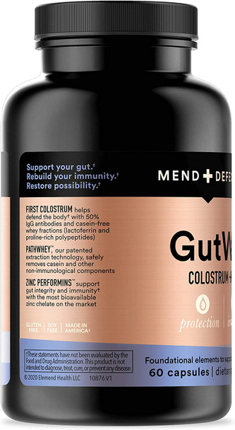 Mend  Defend  GutWell  60 Capsules  Colostrum  Zinc  Immunity and Gut Health  Adult Supplement