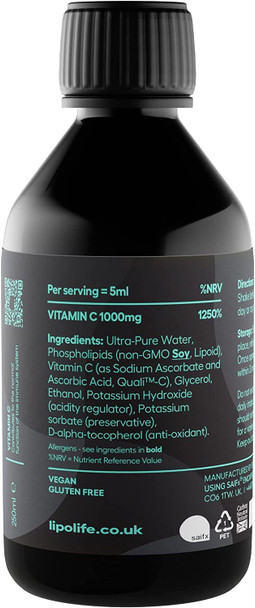LVC2 liposomal Vitamin C 250ml  Phospholipids from Sunflower Lecithin. Made in The UK by liposomal Experts  lipolife Double Pack
