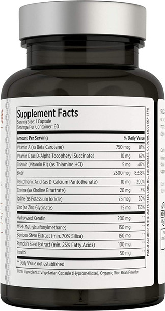 LES Labs Hair Health  Hair Growth Supplement Improved Thickness Strength  Fullness  Keratin Biotin Pumpkin Seed  MSM  60 Capsules