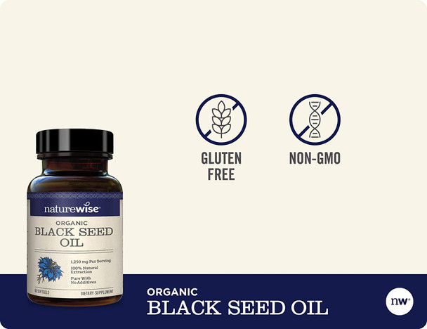 NatureWise Black Seed Oil  1250mg Per Serving 100 Natural Extraction Pure with No Additives Super Antioxidant Formula for a Healthy Inflammatory Response 1 Month Supply 60 Count