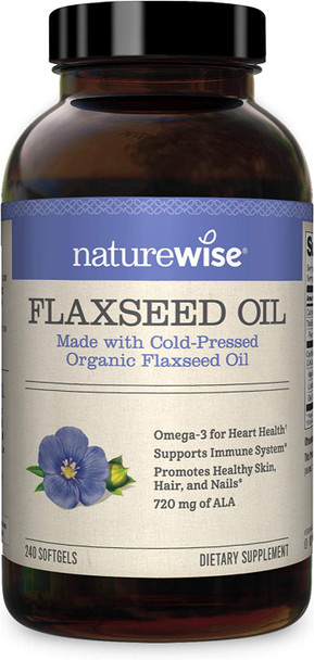 NatureWise Organic Flaxseed Oil Max 720mg ALA  Highest Potency Flax Oil Omega 3 for Cardiovascular Brain Immune Support  Healthy Hair Skin  Nails  Gluten Free NonGMO 4 Month  240 Softgels