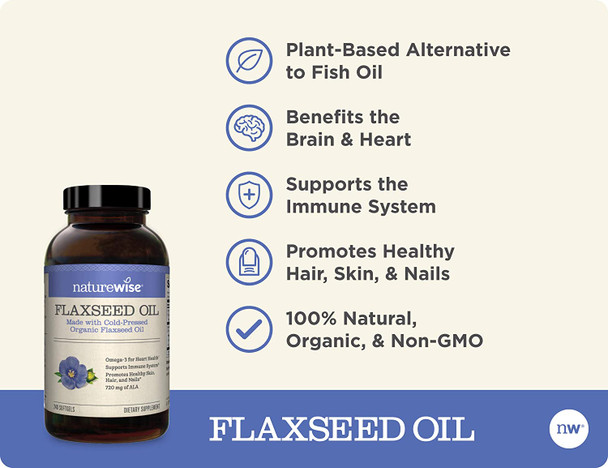 NatureWise Organic Flaxseed Oil Max 720mg ALA  Highest Potency Flax Oil Omega 3 for Cardiovascular Brain Immune Support  Healthy Hair Skin  Nails  Gluten Free NonGMO 4 Month  240 Softgels