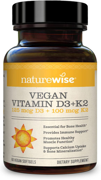 NatureWise Vitamin D3  K2 Supplement to Support Bone Health  Vegan K2 D3 Vitamin Supplement with No Artificial Ingredients  Vitamin D3 K2 Manufactured in The USA  Vitamin K2 D360 Softgels