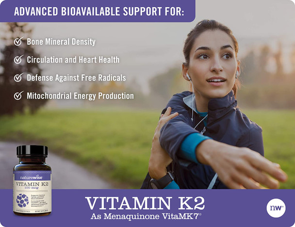 NatureWise Vitamin K2 Support Strong Bones with VitaMK7 Menaqui7 90 Count Pack of 1