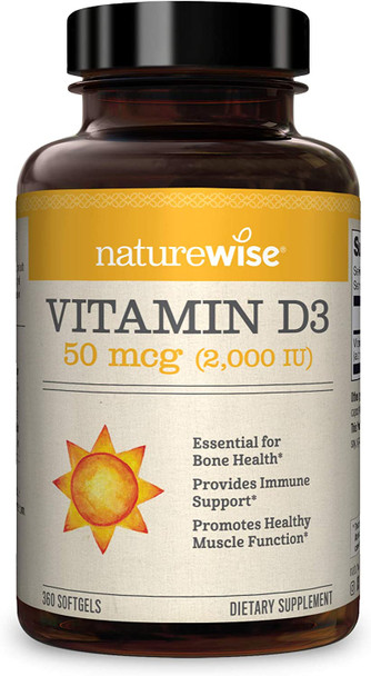 NatureWise Vitamin D3 2000iu 50 mcg 1 Year Supply for Healthy Muscle Function Bone Health and Immune Support NonGMO Gluten Free in ColdPressed Olive Oil Packaging May Vary 360 Mini Softgels