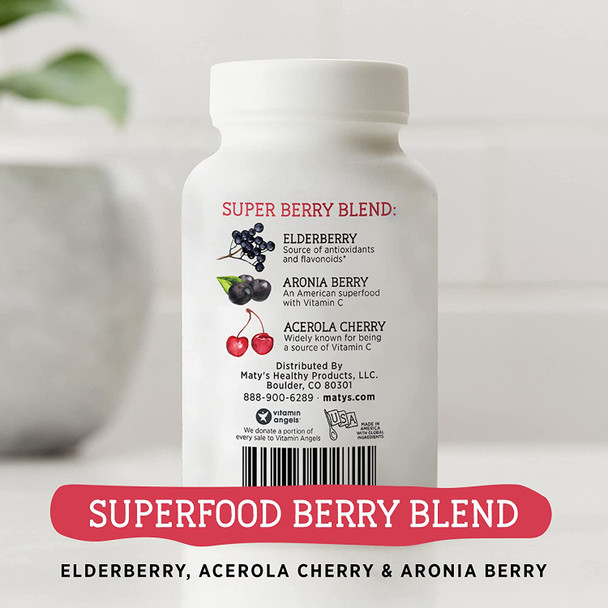 Matys Super Berry Immune Support  Daily Immune Supplement Made with Elderberry Aronia Berry Zinc  D3  Capsules 60 Count
