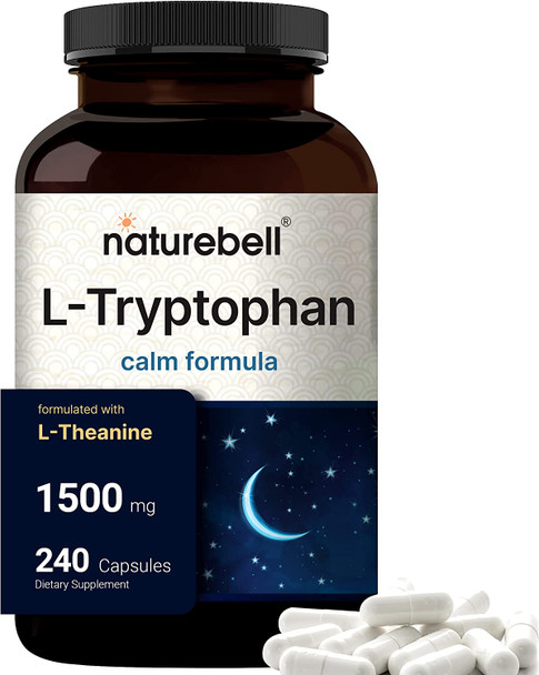 Advanced Sleep Aid LTryptophan Capsules Triple Strength 1500mg Plus 200mg LTheanine Per Serving 240 Counts Plant Based and Active Form Supports Restful Sleep and Relaxation NonGMO