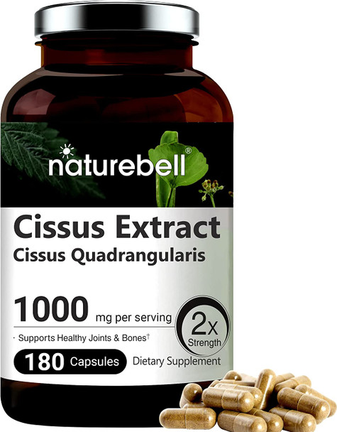 NatureBell Cissus Quadrangularis Capsules 1000mg Per Serving 180 Capsules Premium Cissus Capsules Support Joint Tendon Bone Skin Hair and Cartilage.