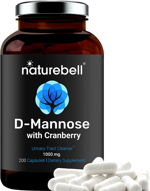 Double Strength DMannose with Cranberry Pills 1000mg Per Serving 200 Capsules 2 in 1 Formula Flush Impurities Supports Urinary Tract Cleanse in Women and Prostate Health in Men