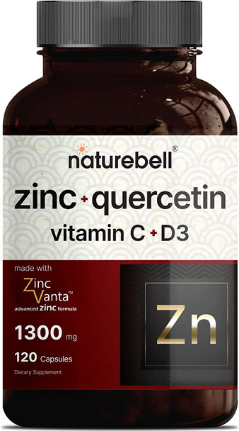 Zinc Quercetin 1000mg with Vitamin D3 5000IU 120 Capsules 4 in 1 Formula Zinc 50mg Vitamin C 250mg Vitamin D3 5000 IU  Advanced Immune Defense NonGMO