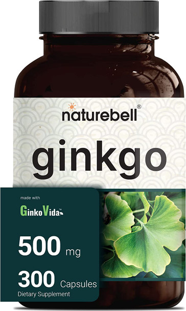 Naturebell Ginkgo Biloba Extract 500mg Per Serving 300 Capsules  GinkoVida  Extra Strength Ginko Biloba Supplement  Promote Memory Focus and Brain Health
