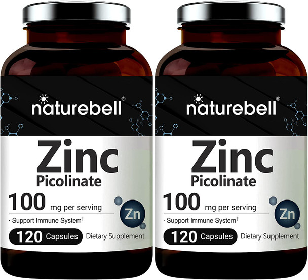 2 Pack Maximum Strength Zinc 100Mg Zinc Picolinate Supplement 120 Capsules Zinc Vitamin And Immune Vitamins For Enzyme Function And Immune Support Nongmo And Made In Usa