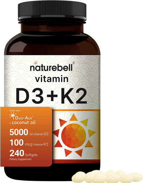 Vitamin D3  K2 Mk7 With Virgin Coconut Oil 240 Softgels Vitamin D3 5000 Iu  K2 Mk7 100Mcg 2 In 1 Support Duoack  8 Months Supply  Third Party Tested Non Gmo  No Gluten