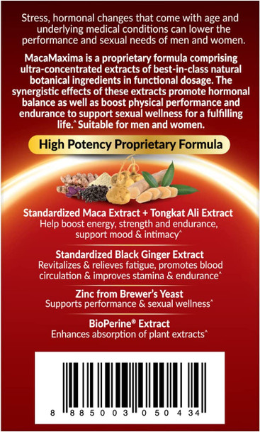 MacaMaxima Peruvian Maca Root Tongkat Ali Black Ginger Zinc and Black Pepper Extract Supplement for Men and Women Supports Reproductive Health Energy Stamina and Mood NonGMO Vegan Pills