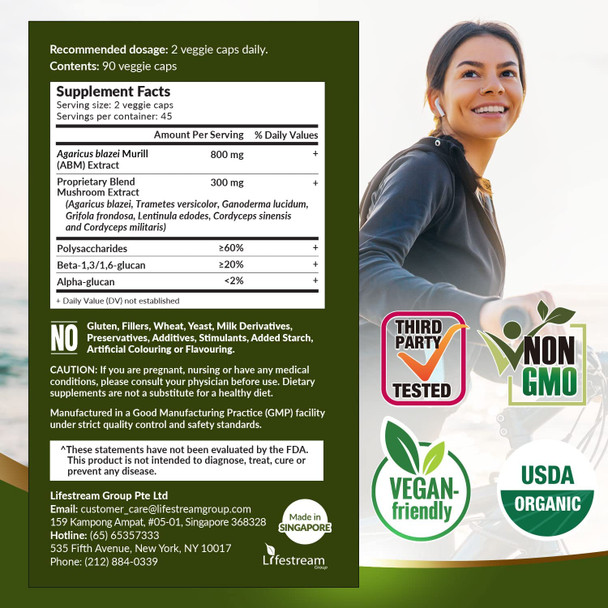 LABO Nutrition Bioactive Organic Agaricus Ultra for Advanced Immune Support USDA Organic 7 Medicinal Mushroom Supplement Cordyceps Maitake Turkey Tail Lingzhi Agaricus blazei Murill Shiitake