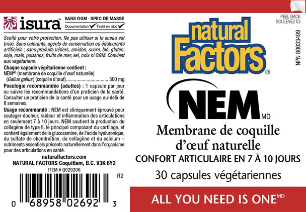 Natural Factors NEM Natural Eggshell Membrane Promotes Joint Comfort and Flexibility 30 Capsules