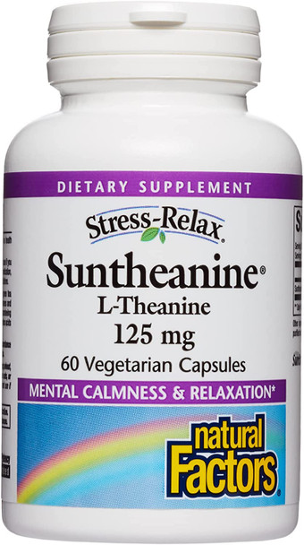 StressRelax Suntheanine LTheanine 125 mg by Natural Factors NonDrowsy Stress Support for Mental Calmness and Relaxation 60 capsules 30 servings