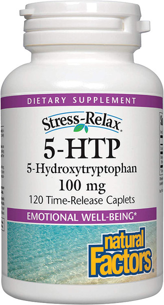 StressRelax 5HTP 100 mg by Natural Factors Promotes Emotional Wellbeing 120 Caplets