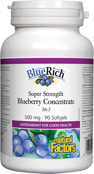 BlueRich by Natural Factors Super Strength Blueberry Concentrate Antioxidant Support for Overall Good Health 90 softgels 30 servings