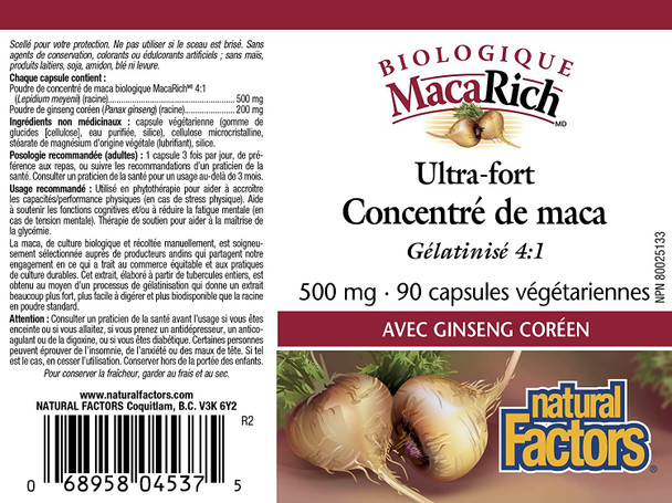 MacaRich by Natural Factors Super Strength Power Maca Superfruit Antioxidant Supplement with Ginseng 90 capsules 90 servings