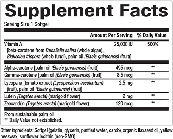 Natural Factors BetaCareAll 25000 IU Antioxidant Support for Healthy Skin Vision and Immune Function 90 softgels 90 servings