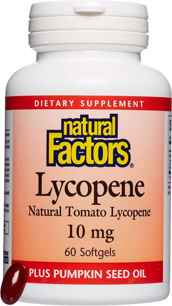 Natural Factors Lycopene 10 mg Antioxidant Support to Help Reduce Free Radical Damage with Pumpkin Seed 60 softgels 60 servings