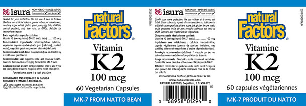 Natural Factors Vitamin K2 100 mcg Supports Bone and Vascular Health 60 capsules 60 servings
