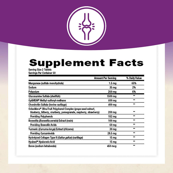 Natural Factors OsteoMove Joint Care Extra Strength Support for Joint and Bone Health NonGMO 120 tablets 60 servings