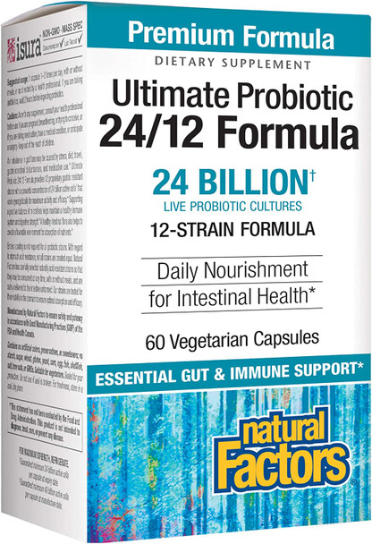 Natural Factors Ultimate Probiotic 24/12 Formula Supplement to Support Digestive  Immune Health 24 Billion CFU 60 capsules 60 servings