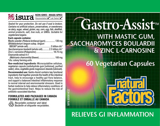 Natural Factors GastroAssist Help Relieve Indigestion Bloating and Constipation Digestive Supplement Vegan 60 Capsules 30 Servings