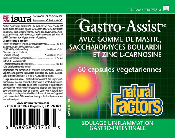 Natural Factors GastroAssist Help Relieve Indigestion Bloating and Constipation Digestive Supplement Vegan 60 Capsules 30 Servings