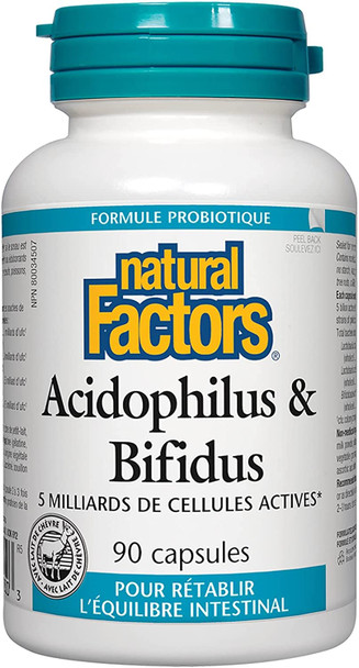 Natural Factors  Acidophilus  Bifidus Promotes WellBeing  Digestive Health 90 Capsules