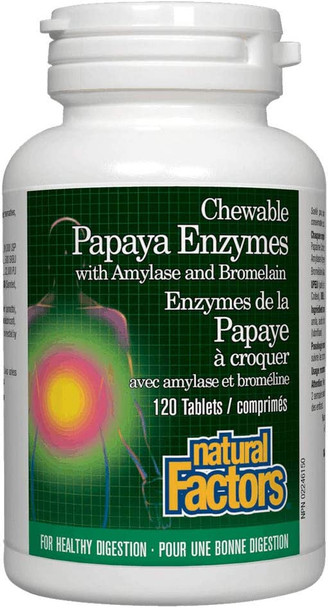 Natural Factors  Papaya Enzymes Promotes Healthy Digestion 120 Chewable Tablets