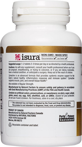 Natural Factors  Zymactive Proteolytic Enzyme Double Strength Supports a Healthy Inflammatory Response to Help Muscle and Joint Function Gluten Free NonGMO 30 Enteric Coated Tablets