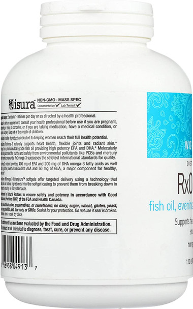 WomenSense by Natural Factors RxOmega3 Fish Oil Supports a Healthy Heart and Joints with Primrose Oil Omega3 DHA and EPA Gluten Free 120 softgels 60 servings