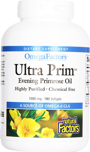 Natural Factors  Ultra Prim Evening Primrose Oil 1000mg A Natural Source of Omega6 GLA 180 Soft Gels